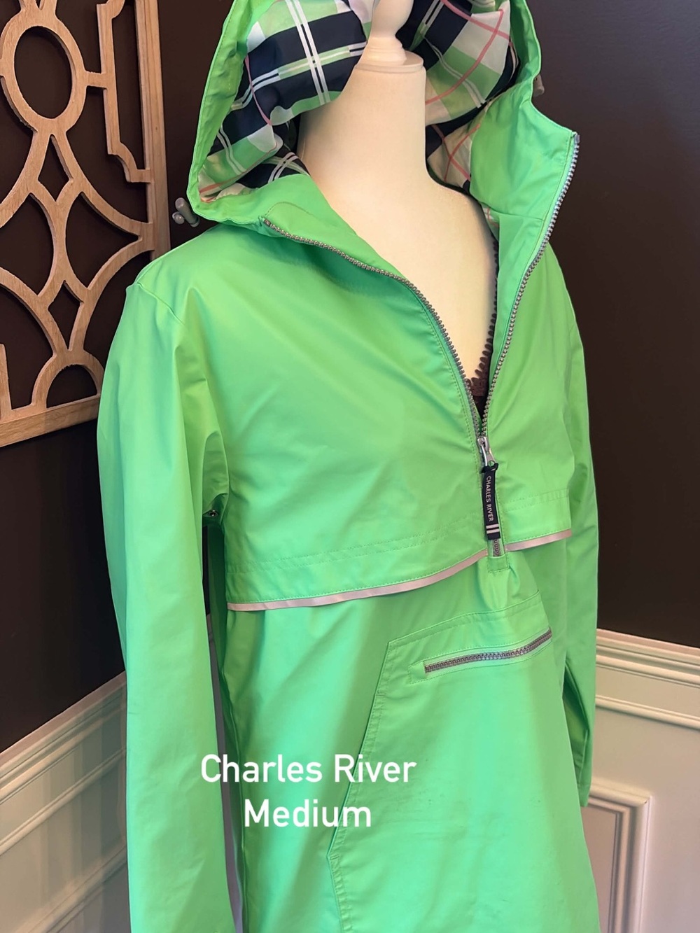 Charles River Apparel Womens Green Hooded Rain Anorak Jacket medium